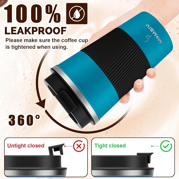 MOMSIV 12oz Travel Coffee Mug, Insulated Coffee Cup with Leakproof Lid | 6-Hour Heat Retention, 360°Leak proof, Vacuum Stainless Steel Double Walled, BPA-free, Reusable And To Go Coffee Mug - Image 4