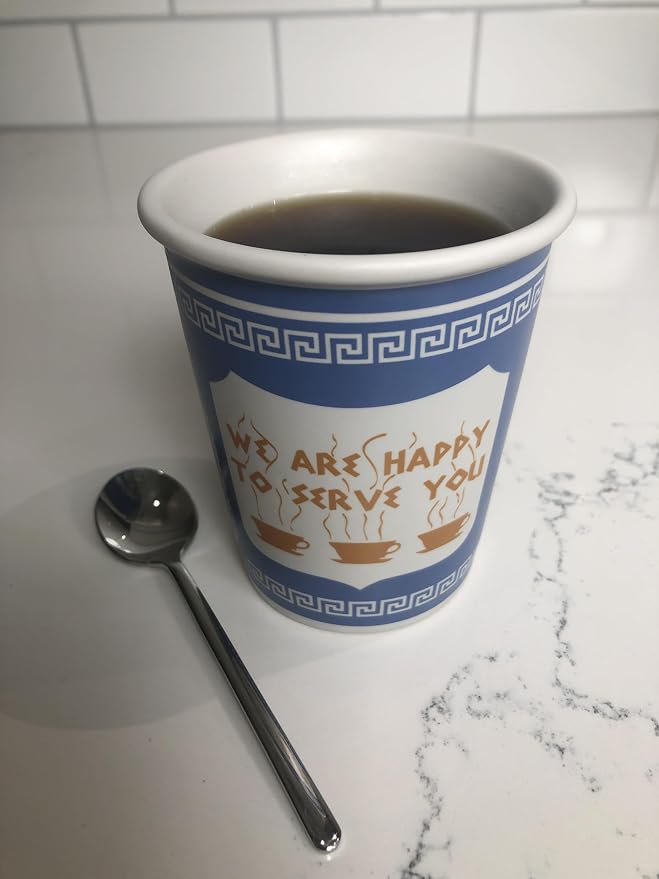 ExceptionLab 10 oz Ceramic New York City Greek Coffee Cup "We are Happy to Serve You" - Image 4