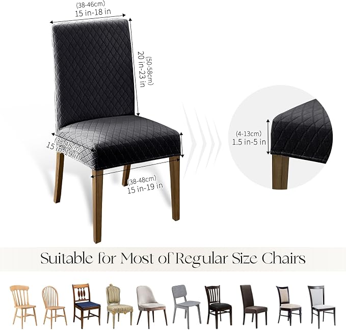 MOSAYT 100% Waterproof Dining Room Chair Covers Set of 4, Super Fit Stretch Jacquard Parson Chairs Slipcovers Removable Washable Chair Seat Protectors for Home, Kitchen, Banquet (Dark Grey - XL) - Image 6