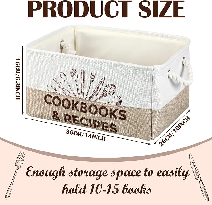 Marsui Cookbook Lover Gifts Recipe Book Storage Basket Large Foldable Bin Burlap Kitchen Decor Bin for Recipe Books Cookbooks Organizer Pantry Tabletop Shelf Closet Floor - Image 2