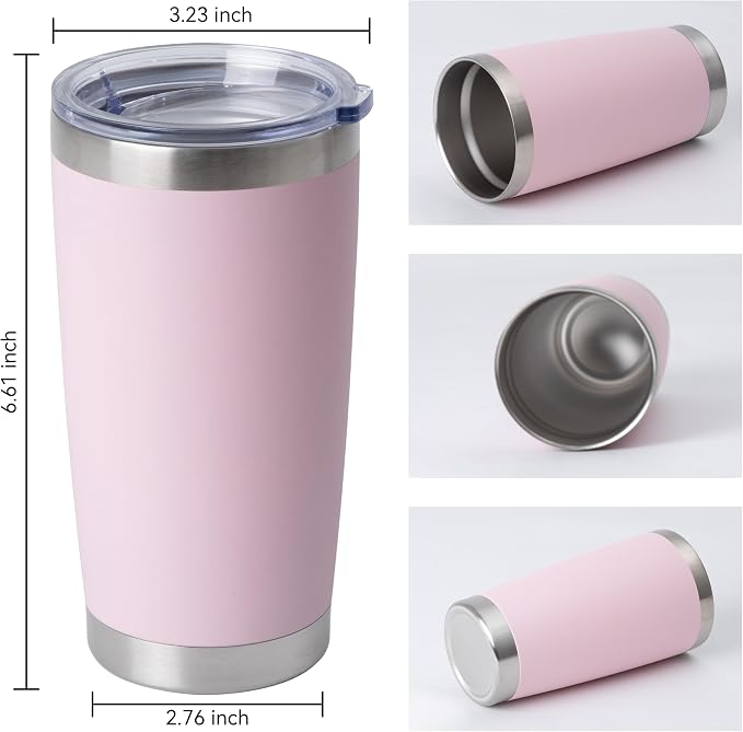 HASLE OUTFITTERS 20oz Stainless Steel Tumblers Bulk, Insulated Travel Cup with Lid, Double Wall Vacuum Coffee Mug for Cold & Hot Drinks 12 Pack, Light Pink - Image 3