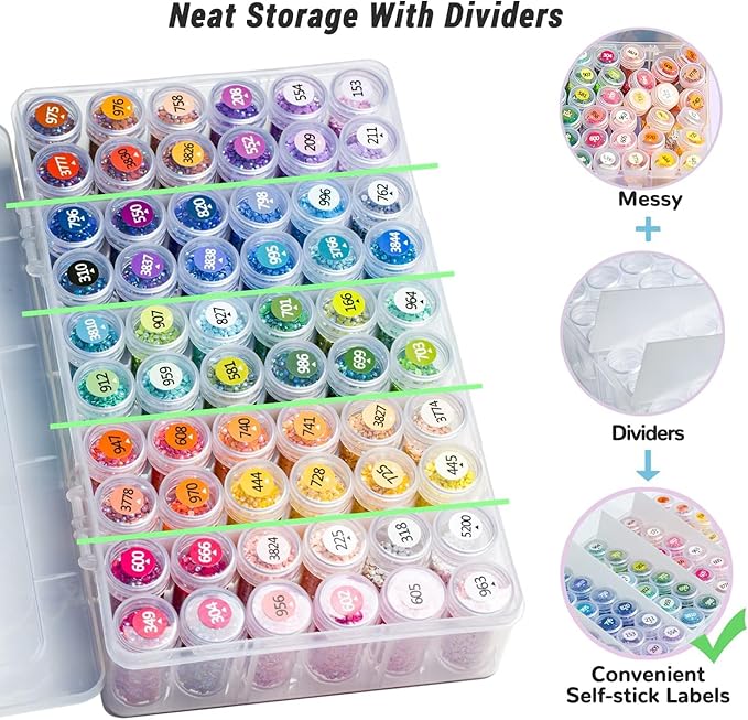 Diamond Painting Storage Containers - 2 Packs 60 Jars Bead Organizer With Labels for Art Accessories and Diamond Dots