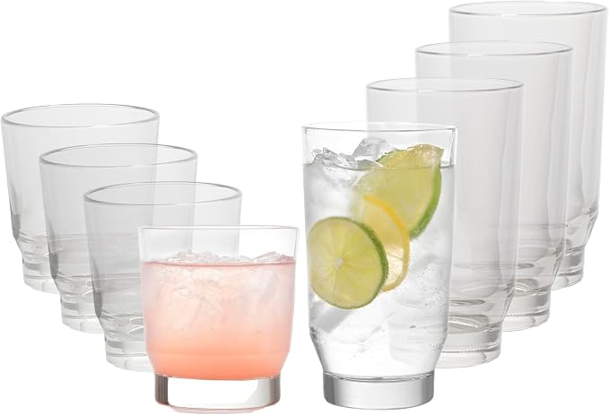 Libbey Merida Mixed Drinkware Set of 8, Merida Cooler Glass Tumblers and Double Old Fashioned Rocks Glass Set, Dishwasher Safe Glassware Drinking Glasses Set by Libbey