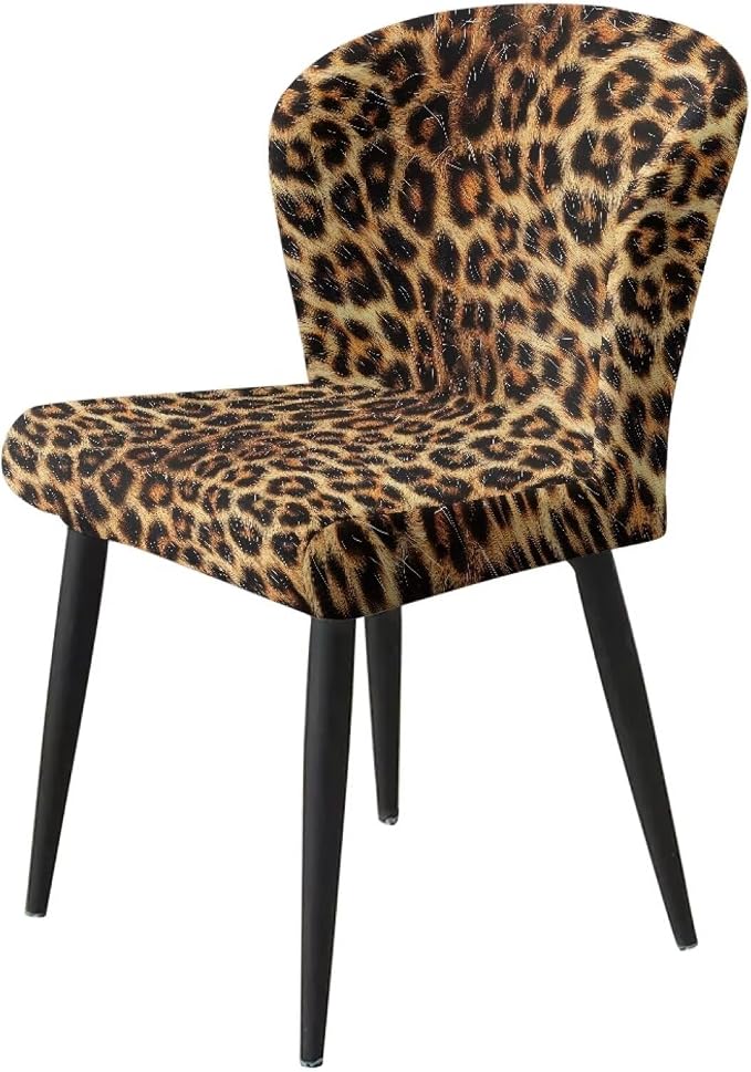 Leopard Pattern Set of 2 Bar Stool Covers, Bar Stool Slipcover Chair Cover with Elastic Bands Soft Washable Dining Chair Slipcovers - Image 3