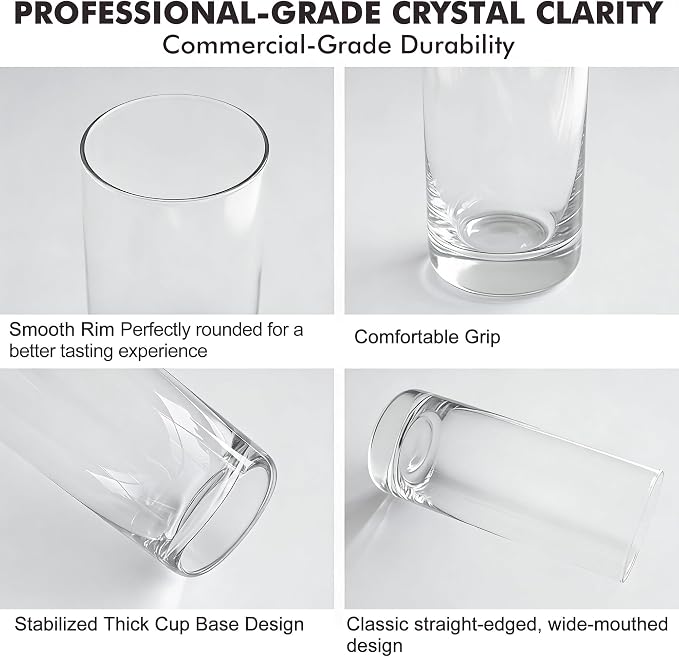 Highball Glasses Set of 6,13oz Clear Drinking Glass Cups for Mixed Drink Cocktail, Beer, Mojito, Water and Juice, Thick Tall Crystal Glassware for Kitchen, Restaurant, Home Bar and Parties - Image 3