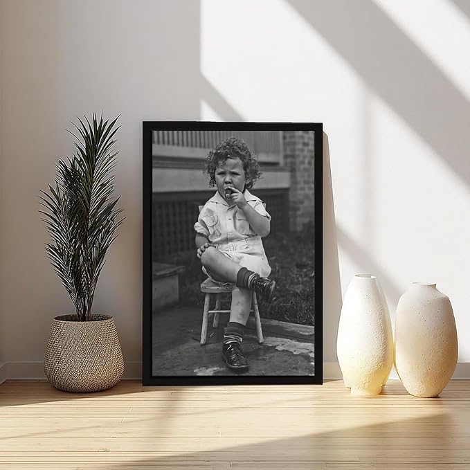 Little Boy Smoking A Cigar, Black And White , Vintage Photo, Oddities, Funny Poster Canvas Poster Wall Art Decor Print Picture Paintings for Living Room Bedroom Decoration Black Frame 12x18in(30x45cm) - Image 6