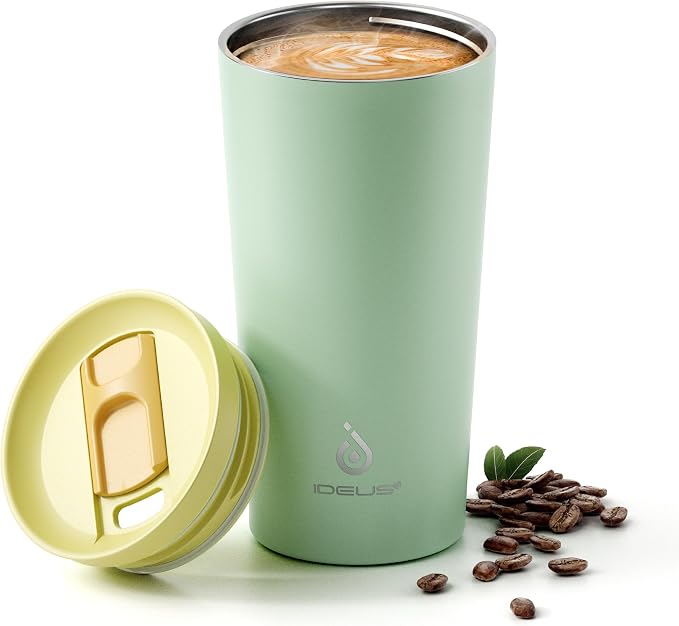 Ideus 17 oz Travel Coffee Mug, Double Wall Vacuum Stainless Steel Insulated Coffee Tumbler With Lid, Splash-Proof & Cup Holder Friendly, Keeps Drinks Hot/Cold, Dishwasher Safe, Mint Green by IDEUS