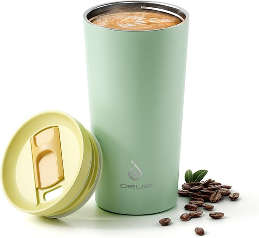 Ideus 17 oz Travel Coffee Mug, Double Wall Vacuum Stainless Steel Insulated Coffee Tumbler With Lid, Splash-Proof & Cup Holder Friendly, Keeps Drinks Hot/Cold, Dishwasher Safe, Mint Green by IDEUS