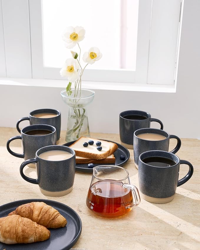 famiware Coffee Mugs Set of 8, Milkyway 13 oz Mug Set, Ceramic Cup Set with Handle for Coffee, Tea, Cocoa, Milk, Matte White + Matte Dark Charcoal - Image 8