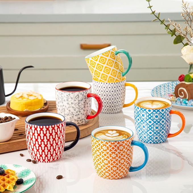 Ceramic Coffee Mugs Set - 10 Oz Large Porcelain Tea Cups with Handle for Milk Cappuccino Latte Tea Cocoa - Microwave Dishwasher Safe - Christmas Housewarming Gift -Set of 6 - Assorted Colors - Image 3