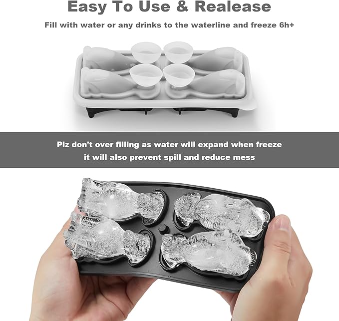 Golden Retriever Dog Ice Cube Mold, 4 Hole Fun Shapes Large Ice Cube Tray for Whiskey,Cocktail,Bourbon, Cute Novelty Golden Retriever Dog Gifts for Women, BPA Free