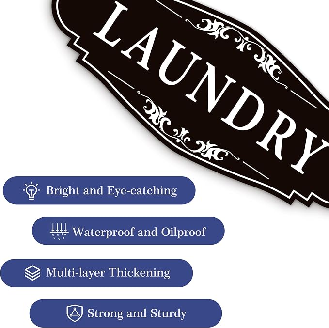 Laundry Room Door Sign for Business and Home，Self-adhesive Waterproof Cute Laundry Room Door Sticker Decals for House, Apartment, Hotel Laundromat Decor（Black） - Image 3