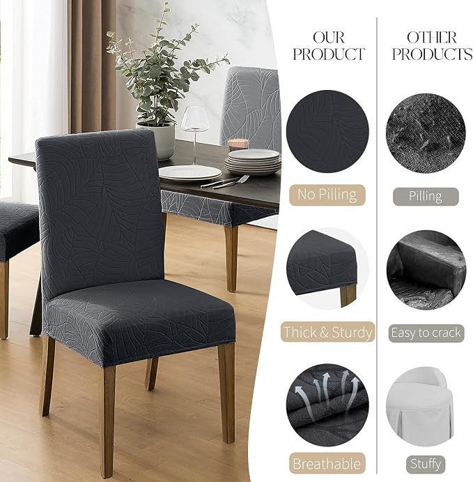 MOSAYT 100% Waterproof Dining Room Chair Covers Set of 6, Super Fit Stretch Jacquard Parson Chairs Slipcovers Removable Washable Chair Seat Protectors for Home, Kitchen, Banquet (Dark Grey - XL) - Image 4