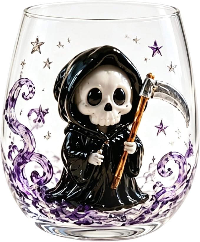 Halloween Themed 3D Inlay Glass Cup, Stemless Egg Shaped Clear Drinking Tumbler, Decorative Transparent Glassware for Home Bar, Farmhouse Halloween Party Table Decoration by Unknown