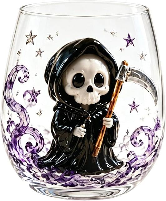 Halloween Themed 3D Inlay Glass Cup, Stemless Egg Shaped Clear Drinking Tumbler, Decorative Transparent Glassware for Home Bar, Farmhouse Halloween Party Table Decoration by Unknown