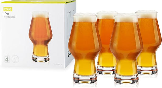 True IPA Beer Glasses, Clear Pint Glasses for IPAs, Pilsners, Pale Ales, Stouts, Game Night, Beer Gifts for Men, BBQ Outdoor Party, Holiday, Stylish Home Bar Glassware, 16 oz, Set of 4 by True