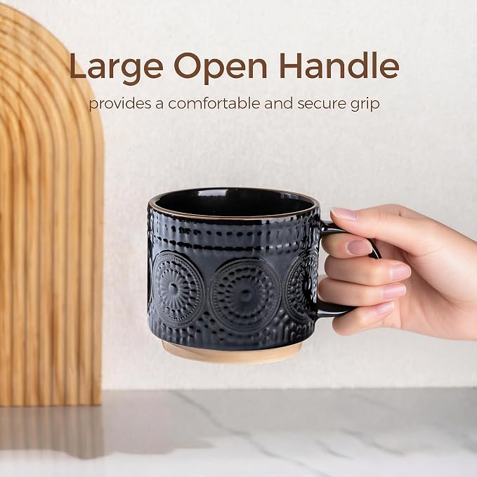 GBhome 12OZ Stackable Coffee Mugs, Ceramic Coffee Mugs with Texture Patterns for Man,Woman,Dad,Mom, Modern Coffee Mugs Set of 4 for Latte/Cappuccino/Cocoa. Dishwasher&Microwave Safe - Image 4