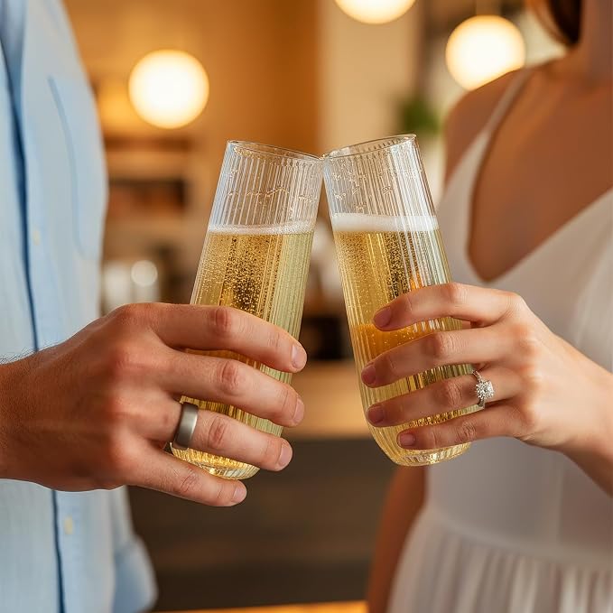 Goodluck 24pack Clear Plastic Champagne Flutes,9oz Stemless Champagne Flute | Stemless Disposable Clear Plastic Toasting Glasses for Weddings, Birthday Parties, Family Gatherings, Bars etc - Image 5