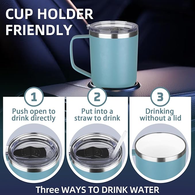 20 oz Insulated Coffee Mug with Ceramic Coating, Stainless Steel Travel Mug Tumbler with Handle Lid and Straw, Double Wall Leak-Proof Coffee Travel Mug Keeps Drink Hot and Cold (Lake Green) - Image 6