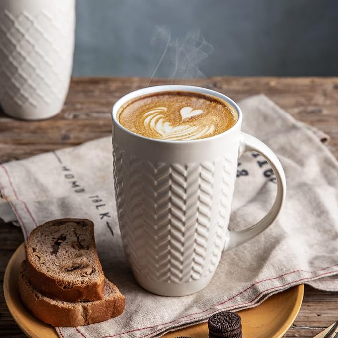 AmorArc Large Coffee Mugs Set of 6, 20oz Ceramic Tall Coffee Mugs Set with Textured Geometric Patterns for Coffee/Tea/Beer/Hot Cocoa, Dishwasher & Microwave Safe, Black&Beige - Image 5