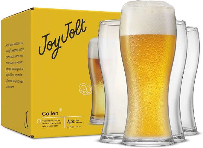 JoyJolt Callen 15.5oz Beer Glasses Set of 4 Beer Pint Glass. Craft Beer Glass, Pilsner Glasses, IPA Beer Glass. Solid Glassware Beer Cup. Classic Beer Gifts, Beer Cups, Mugs and Beer Glasses for Men - Image 9