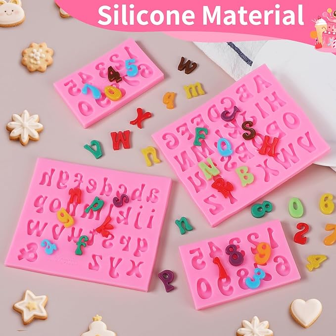 Silicone Fondant Mold Chocolate Molds, 0-9 Number and 26 Letters Silicone Molds for Cake/Cupcake Topper Cookies Desserts Decoration(4 pack)