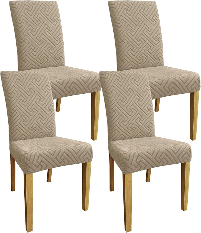 Promindfly Dining Chair Covers, 3D Jacquard Fabric Chair Covers for Dining Room, Anti-Scratch Chair Covers Set of 4, Stretch Washable Dining Chair Covers for Kitchen, Hotel by WelcometoPromindflyplka