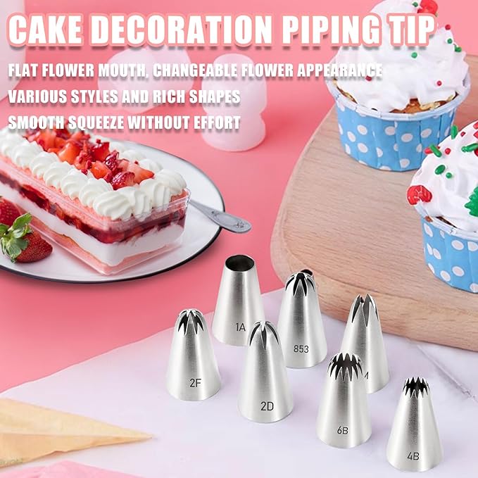 Piping Tips, 7 Pcs Stainless Steel Flower Icing Piping Nozzles Cake Decorating Tips Baking Tool for Cream Cupcake Cookie