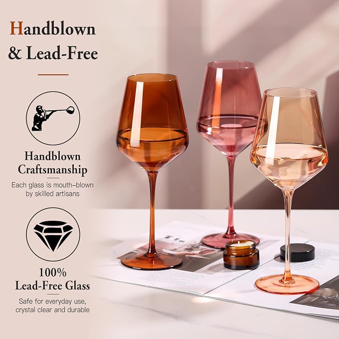 Colored Wine Glasses Set of 6, Handblown Colored Wine Glasse,Coloful Glassware,17OZ for Red or White Wine,Wedding Gift, Anniversary, Christmas, Birthday Wine Glass,Mothers Day Gifts,Gifts for My Wife - Image 3