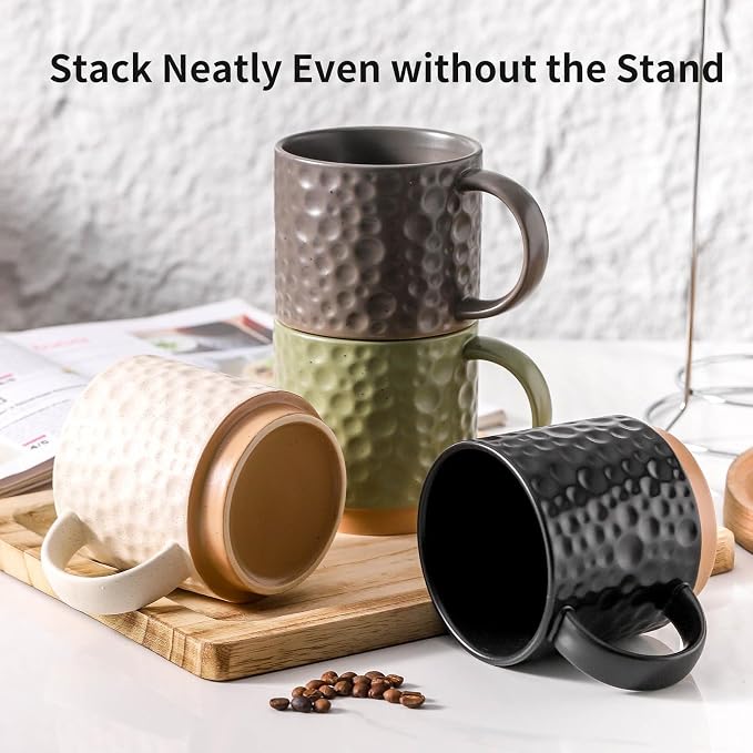 Nihow 16 Oz Ceramic Coffee Mug Set of 4 with Stackable Stand,4 color | Stackable, Stainless Stand Included, Cappuccino & Tea, Hot/Cold Drinks, Dishwasher & Microwave Safe - Image 5