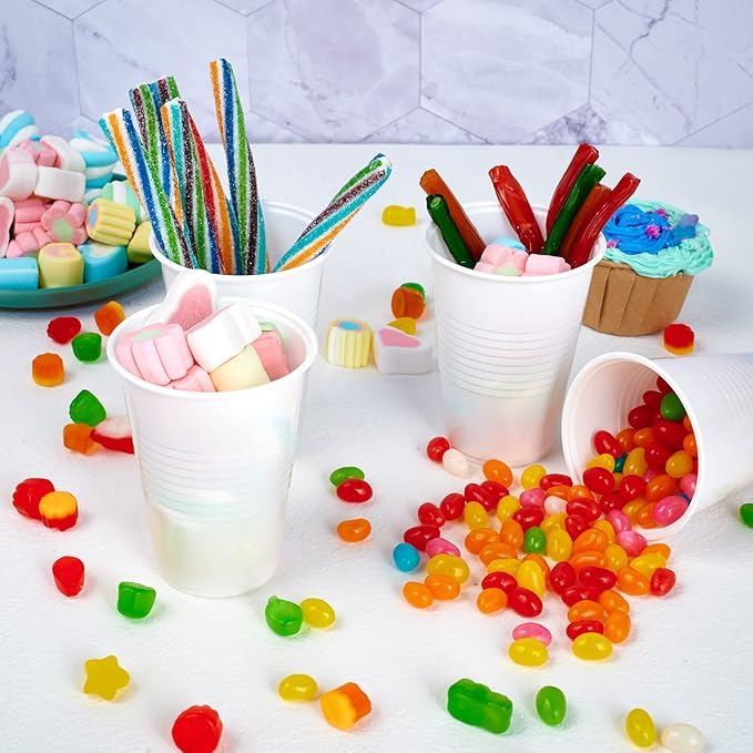 Lilymicky 500 Pack 9 oz Disposable Plastic Cups, 9 Ounce White Party Drinking Cups for Birthday Parties, Picnics, Ceremonies, and Wedding