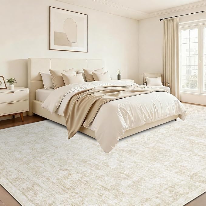 10x14 Area Rugs for Living Room: Washable Large Vintage Floral Rug Low Pile Non-Slip Boho Carpet for Bedroom Dining Home Office (Beige, 10'x14') - Image 5