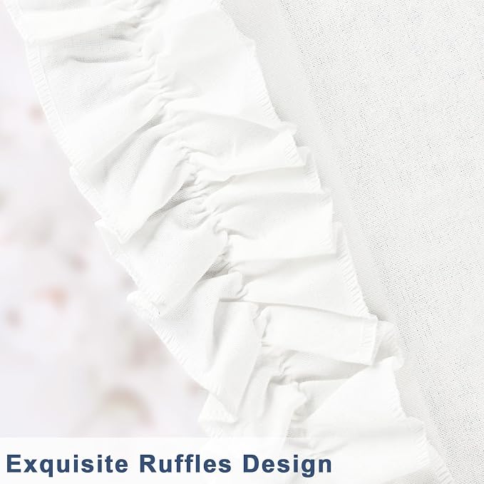 Likiyol Linen Valances for Windows Farmhouse Ruffle Swag Valance Rustic Country Window Valances Light Filtering Kitchen Curtains Rod Pocket Valance Curtains for Bathroom, Navy Blue White, 60"W x 36"L - Image 6
