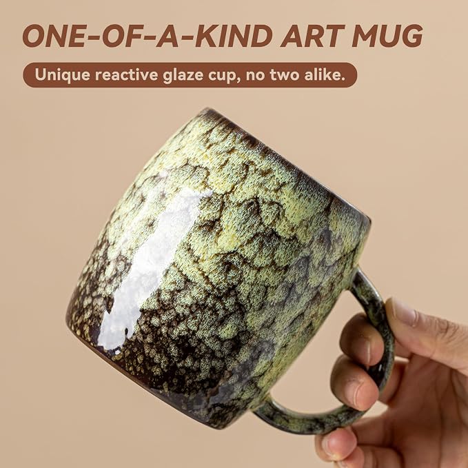 Amber Nebula Ceramic Coffee Mug - 14 oz Unique Reactive Glaze Coffee Cup with Large Handle, Barrel Cute Mug for Women Men Home Office Gift - Image 3