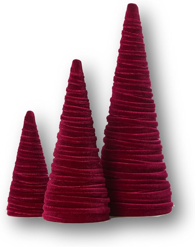 Your Heart's Content Set of 3 Burgundy Velvet Trees, Luxurious Handcrafted Home Decor, Valentine Tabletop Tree, Bookshelf Office, Winter Mantel Accents, Elegant Charm Gift for (Burgundy) by YourHeartsContent