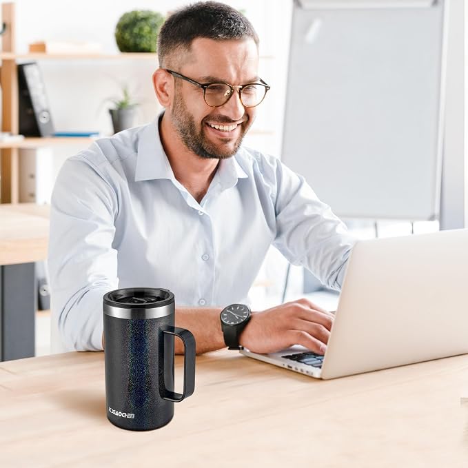 KXIAOCHEN 2-Pack 20 oz Insulated Coffee Mugs, Coffee Cups with Wide Handles | 18/8 stainless steel, sliding lids, 6+ hours hot or 12+ hours cold, wide mouth, no-sweat, for office, home, camping and gifts - Image 3