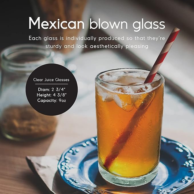 Clear Blown 9 oz Juice Glasses (set of 6) Mexican Handmade Glassware, Recycled Glass, Lead-free, Toxin-Free (Juice) - Image 2