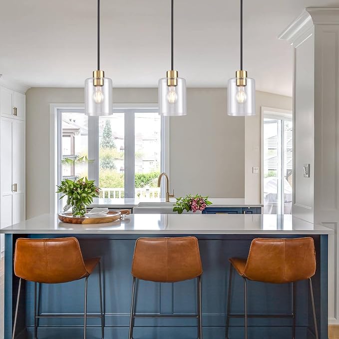 Black Brass Pendant Lights Kitchen Island - Clear Glass Pendant Light Fixture Multiple Stems Rods 3 Units 12 Inch 3 Units 4 Inch (1 Pack Black Brass Downrod) - Image 6