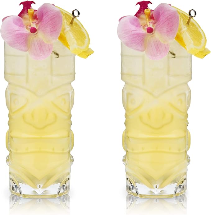 Viski Pacific Tropical Tiki Glasses Set of 2 - Premium Crystal Clear Glass Tumbler, Stylish Tiki Glassware Bar Accessories and Cocktail Glass Gift Set, 14 oz - Image 8