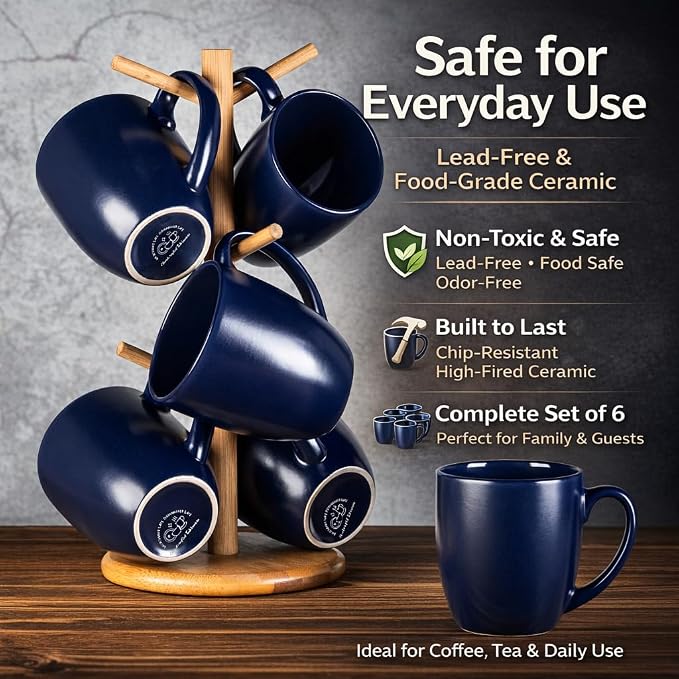 GBhome 16 oz Coffee Mug Set of 6, Large Ceramic Coffee Mugs for Men Women | Modern Stoneware Coffee Mugs Set with Handle for Tea/Latte/Cappuccino/Milk/Cocoa, Dishwasher & Microwave Safe - Image 7
