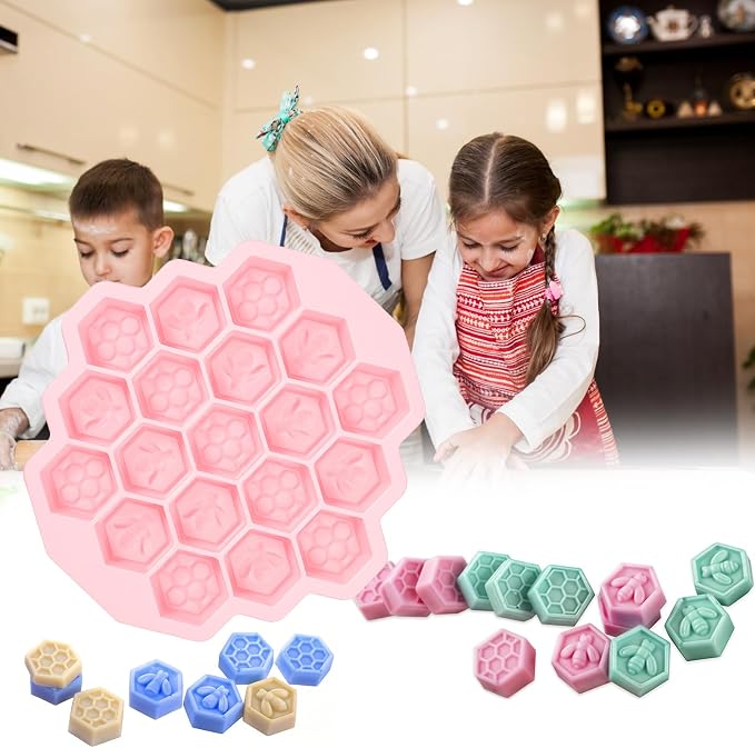 Versatile Honey Comb Silicone Mold, 19 Cavity Bee Silicone Honeycomb Mold for Baking, Reusable Non-Stick Gummy Molds for Candy, Chocolate, Jelly, Ice Cube(Pink) - Image 7