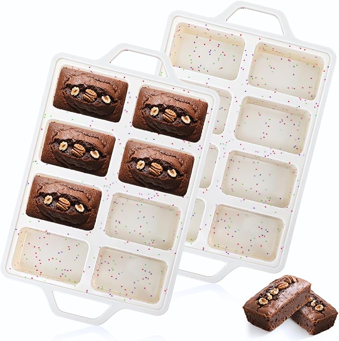 2 Pack Silicone Mini Loaf Pans, Metal Reinforced Frame Silicone Baking Mold with Handles, 8 Non-stick Cavities Bread Bakeware for Baking Small Loaf, Cheesecake, Cornbread, Brownie