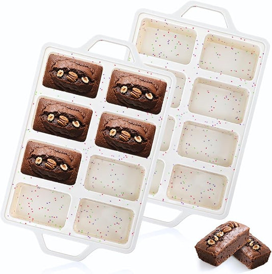 2 Pack Silicone Mini Loaf Pans, Metal Reinforced Frame Silicone Baking Mold with Handles, 8 Non-stick Cavities Bread Bakeware for Baking Small Loaf, Cheesecake, Cornbread, Brownie