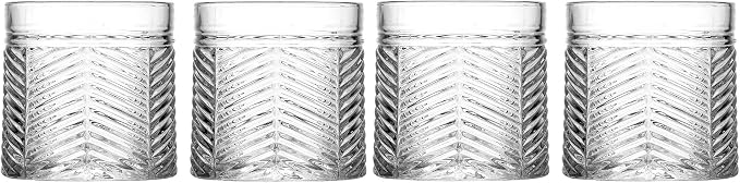 Set of 4 Double Old Fashioned Whiskey Glasses 13.86 oz, Heavy Base Rocks Glasses, Textured Herringbone Drinking Glasses, Bourbon Scotch Cocktail Tumblers - Image 2