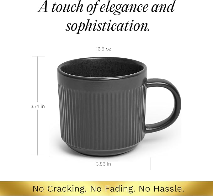 SANGO Anderson Black Coffee Mugs Set of 4, 16.5 oz Stoneware Coffee Mug Set, Big Ceramic Tea Cup with Matte Glaze for Cappuccino, Latte, Large Coffee Cups with Handle, Microwave & Dishwasher Safe - Image 3