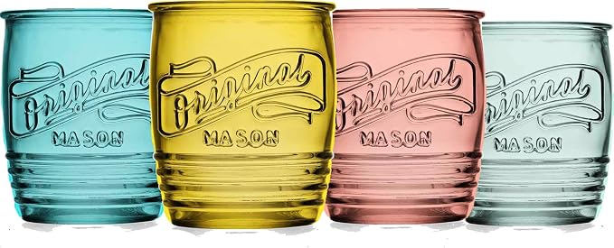 Glaver's Set Of 4 Original Mason Collins Glasses Assorted Colored Drinking Glasses For Juice Smoothies Cocktails Fine Beverage Glass Cups HAND WASH(Original Mason Whiskey Colored 13 OZ.) - Image 5