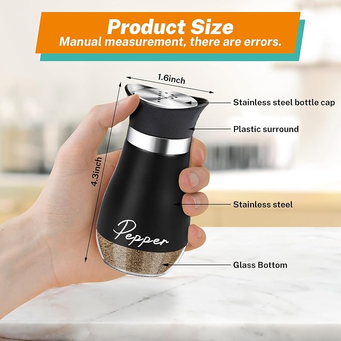 Salt and Pepper Shakers - 4 oz White and Black Glass Set with Steel Lids | Refillable Glass Shakers with Stainless Steel Lids for Cooking, Dining, RV Trips, Camping And BBQs; 4 oz Capacity Each. - Image 2