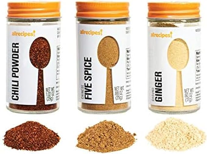 Allrecipes Taste of Asia (Chili Powder, Chinese Five Spice, Ground Ginger) in Glass Jars with Removable Sifter Caps for Sprinkling, Set of 3 by Allrecipes