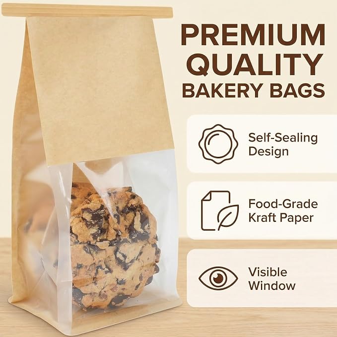 Bread Bags for Homemade Bread, 70 Pack 11 x 5.1 x 3.9 Inches Kraft Paper Bakery Bags with Tin Tie Tab Lock, Stand Up Bakery Bags for Homemade Bread, Pastries, Cookies & Snacks, Food Grade | Tin Tie Tab - Image 5