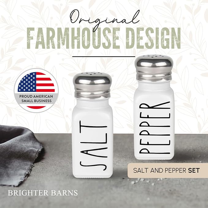 White Salt and Pepper Shakers Set by Brighter Barns - Neutral Minimalist Kitchen Decor - Modern Farmhouse Kitchen Decor - Cute Glass Shakers for Home Restaurants Weddings & Stainless Steel Lid (White) - Image 4